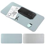 Chihein Dual Sided Office Desk Pad, 95x40cm Large Gaming Mouse Pad, Waterproof PU Leather Desk Blotter Protector Mousepad Writing Pad (Light Blue/Silver)