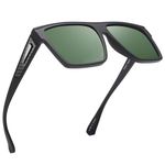 JIM HALO Retro Polarized Sunglasses Men Women Flat Top Square Driving Glasses (Matte Black Frame/Polarized Green Lens)