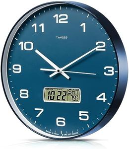 TIMESS Wall Clock, 14" Large Dial Non-Ticking Silent Battery Operated Analog with LCD Display for Perpetual Calendar and F° Temperature, Ideal Modern Home, Bedroom, Kitchen, Office Decor (Blue)