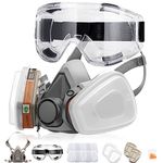 Ougulie Reusable Respirator Mask Full Set with Goggles and 10 Filters to Protection Against Dust, Fumes, Asbestos and Other Airborne Particles while Painting, Spraying, Polishing and More, Medium