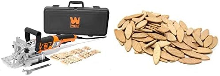 WEN JN8504 8.5-Amp Plate and Biscuit Joiner with Case and Biscuits & 0 Birch Wood Biscuits for Woodworking, 100 Pack (JN100B)