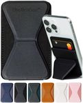 Elite Tech Gear Secure Phone Card Holder with Adjustable Stand - Compatible with iPhone & Android - Adhesive Phone Case Wallet for Cards - Vegan Leather - Black