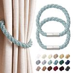 Pretty Jolly 2 Pack Strong Magnetic Curtain Tiebacks Modern Simple Style Drape Tie Backs Convenient Decorative Weave Rope Curtain Holdback for Thin or Thick Home & Office Window Drapery (Blue-grey)