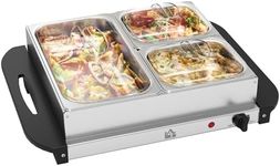 HOMCOM Electric Food Warmer 3 Tray, 4.5L Portable Buffet Server and Warming Tray with Lids, Adjustable Temperature Control and Cool Touch Handles, 200W, 1 x 2.5L and 2 x 1L