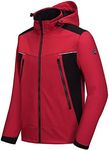 Little Donkey Andy Men's Waterproof Softshell Jacket with Detachable Sleeves and Hood, Fleece Mountain Ski Snow Rain Coat Red Size L