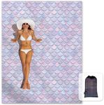 Sunlit Silky Soft 106"x81" Sand Proof Beach Blanket Sand Proof Mat with Corner Pockets and Mesh Bag for Beach Party, Travel, Camping and Outdoor Music Festival, Purple Mermaid Scale