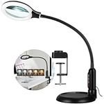 TOMSOO 10X Magnifying Glass with Light and Clamp, 5 Color Modes Stepless Dimmable Lighted Magnifier with Stand, Flexible Gooseneck LED Desk Lamp Hands Free for Craft Painting Hobby Close Work