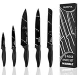 nuovva 5pcs Kitchen Knife Set – Ultra Sharp Kitchen Knives – Premium Stainless Steel Blades – Chef, Bread, Santoku, Paring and Utility Knives