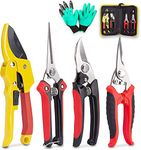 Fstop Labs 4 Packs Pruner Shears Garden Cutter Clippers, Stainless Steel Sharp Pruner Secateurs, Professional Bypass Pruning Hand Tools Scissors Kit With Storage Bag