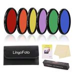 LingoFoto 6pcs Round Full Color Lens Filter Set Red Orange Yellow Green Blue Purple+ 6 Pockets Filter Pouch+3 Lens Cleaning Tool (58mm)