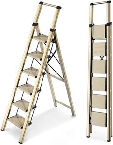 WOA WOA 6 Step Ladder, 300lbs Load, 54'' Top Step, Gold | 11ft Reach; 7.9'' Wide Pedals; Anti-Slip Feet Grip Wood, Tile, Carpet; Rigid Aluminum Steps; Handrail Adds Balance.
