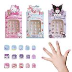 MAYCREATE® 36Pcs Kawaii Girls Press On Nail Set Cute Sanrio Kuromi Kids Press On Nails Cinnamoroll Press-On Nails DIY Nail Art Pre-glue Girls Kawaii Press On Nails