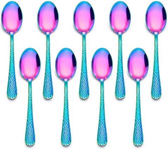 LIANYU 9 Pieces Rainbow Children Stainless Steel Spoon, Cute Toddler Spoons, Children Silverware Flatware Set, Kids Cutlery Set, Small Kid Utensil for Self Feeding