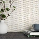 BeNice Stick on Mosaic Tiles Kitchen Backsplash Stickers,Aluminium Tile Small Tiles Metal Hexagon Tiles Stickers(10sheets,Greyish White)