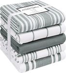 Cotton Clinic Assorted Kitchen Towels 5 Pack – Soft Absorbent Quick Drying Table and Kitchen Linen - Dish Towels, Dish Cloths, Tea Towels and Cleaning Towels with Hanging Loop – 16x28 / Grey White