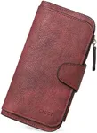 CLUCI Women Wallet Leather RFID Blocking Designer Trifold Card Holder Ladies Clutch with ID Window Wine Red 1