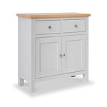 RoselandFurniture Farrow Mini Grey Sideboard for Living Room Painted Small Storage Cabinet | Fully Assembled Solid Wood 2 Door Cupboard with 2 Drawers & Oak Top for Kitchen Dining Room or Hallway