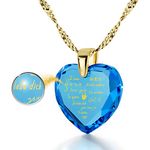 Nano Jewellery Romantic Heart Pendant for Women I Love You Necklace 12 Languages Pure Gold Inscribed Heart-Shaped Blue Cubic Zirconia Anniversary Present for Wife, 18" Gold Plated Silver Chain