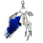 Sichumaria Personalized Keychains For Girls,Handbag Or Purse With Agate & Feather Charm Keyring,Key Ring For Car And Bike,Dream Catcher Keychain (Black+Dark Blue)