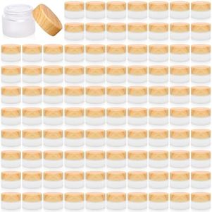 Glass Cosmetic Containers 5 Grams Round Frosted Cosmetic Jars with Leak proof lids Empty glass sample Jars Scrub Balm Lotions Sample Containers for Makeup Lotion Lip Balm Eye Cream (128)