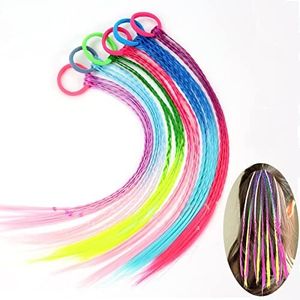 6 Piezas Extensiones Pelo Niña, Colores Neón, Cabello Trenzado con Banda de Cuerda Elástica para Cosplay el Rendimiento Escolar Fiesta Baile