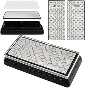 Double-Sided Diamond Sharpening Stone, Kalolary Knife Sharpener Stone Whetstone Honeycomb Surface Plate with Non-slip Base for Scissors Knives Outdoor Kitchen Sharpen Tools (400/1000 Grit, 150 x 63mm)