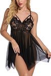 Xs and Os Women Strappy Lace Babydoll Lingerie (Free Size, Black)