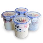 BubbleWally Overnight Oats Container with Lids (4-Piece set) - 16 oz Plastic Containers - Oatmeal Container to go | Portable Cereal and Milk Container| Snap Lock Storage Jars with Airtight Lids