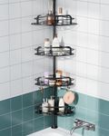 EUHOME Corner Shower Caddy Tension Pole, 4-Tier Bathroom Organizer Shelves, Fast Installation Rustproof Adjustable Floor to Ceiling Standing Bath Rack Holder for Bathtub Shampoo Storage 37-113 Inches