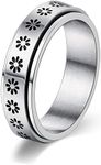 LIAN Spinner Rings for Women Men Fidget Rings Moon Star Flower Stainless Steel Ring Couple Rings Wedding Promise Rings Valentine's Day Gift(6-11)