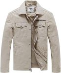 WenVen Men's Casual Canvas Cotton Military Lapel Jacket (Desert Sand, 3XL)