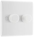 BG Electrical 882-01 Double Round Push Button Intelligent Dimmer Light Switch, White Moulded, Round Edge, 2-Way, 8.6 cm*4.5 cm*8.6 cm