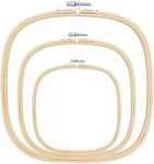 Caydo 3 Pieces 3 Sizes Square Embroidery Hoops Adjustable Bamboo Circle Cross Stitch Hoop Embroidery Frames for Sewing, Needlework, DIY Embroidery Craft