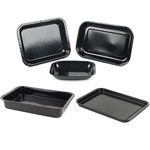 Russell Hobbs COMBO-8235A Baking Tray and Roaster Set, 5 Piece Vitreous Enamel Coated Steel Pans, with Roasting Tins, Chop Tray, Flat Oven Sheet, Easy Clean, Romano Collection, Black