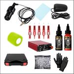 Line Art Tattoo Wired Pen Machine Kit for Beginners and Professionals, with Power Supply, Cartridge Needles, Inks, Gloves, and Carry Case