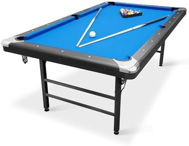 Wakefa 7ft Billiards Table, Portable Foldable Pool Table, Includes Balls, Chalks, 2 Pool Sticks and Brush, Black with Blue Cloth, Perfect for Family Game Room
