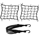 Annhao Motorcycle Helmet Net Cargo Net 2 Pack + 1 Pack Helmet Elastic Rope, Bungee Net for Motorcycle Bike Load Cover ATVs with Hooks Elasticated Stretchable (Black)