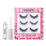 CALAILIS False Eyelash, Eye Makeup Lash 3D Faux Mink Fake Eyelash Long Natural Eyelashes 3 Pairs with 5g False Eyelash Glue (CS12)