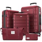 SHOWKOO Luggage Sets Expandable PC+ABS Durable Suitcase Double Wheels TSA Lock 5pcs Wine Red