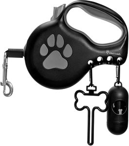 StitchLeash Retractable Dog Leash for Large & Extra Large Dogs (Up to 110lbs) - Customizable, Patented, Reflective Design, Ergonomic Handle, Includes Hooks & Poop Bag Holder & Dispenser - Black
