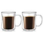 Baskety Glass Coffee Mugs - 420ml Double Walled Insulated Mug with Handle, Perfect for Latte, Americano, Cappuccinos, Tea Bag, Beverage. (Pack of 2)