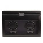 Wolf Heritage 270402 - Double Watch Winder with Tempered Glass Cover - Black Vegan Leather - Storage for 2 Extra Watches and Removable Travel Case - Quiet Motor with Patented Technology.