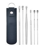 First Try 6 Pcs Innovative Spring Earwax Cleansing Tool Set | Portable Ear Wax Removal Set | Stainless Steel Spoon Ear Picks | Cleaning Kit for Home and Travel with PU Leather Case (Blue)