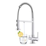 KEOKBON 3 Way Kitchen Tap with Spray, 360° Swivel Spring Three Way Tap with Filtered Water Outlet, 3 in 1 Kitchen Sink Tap with Pull Out Sprayer, Triflow Kitchen Faucet with 2 Handles, Chrom