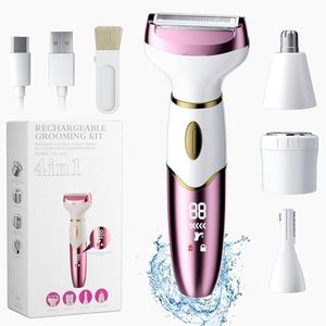 PKBD 4 in 1 Electric Bikini Trimmer Lady Shavers for Women, Women Razor for Body, Legs, pubic Hair and face, IPX7 Waterproof & Rechargeable,Portable Wet and Dry, Pink