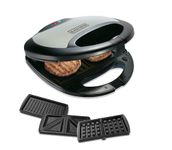 Black+Decker TS2090 750 Watt 3-in-1 Multiplate Sandwich, Grill and Waffle Maker | Cool Touch Body | Non-stick coated cooking plates | Thermostat Control | 2-year Warranty-(Black)