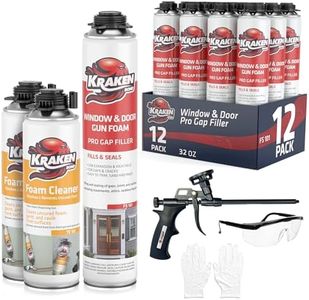 Kraken Bond Window & Door Expanding Foam Spray - (12x32oz) Professional Foam Sealant Gap Filler, Low Expansion Polyurethane Foam Spray for Holes, Gun Use, Gun&Cleaner Included - 12 Pack