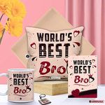 Jhingalala Gift for Brother | World's Best Bro Printed Cushion with Filler, Coffee Mug, Key Chain, Greeting Card | Combo Gifts for Brother on Birthday, Raksha Bandhan