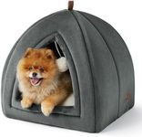 Bedsure Cat Cave Bed Indoor - Large Flannel Hooded Cat Igloo House, 44x44x44cm Enclosed Foldable Pet Bed with Removable Washable Cushion Pillow, Dark Grey