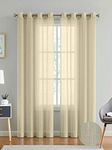 LINENWALAS Cotton Linen Solid Sheer Curtain Set of 2 with Eyelet Rings, Non Blackout Transparent Window Curtain for Bedroom Living Room Home (Butter Cream, (LxW) 7.5ft x 4.5ft)